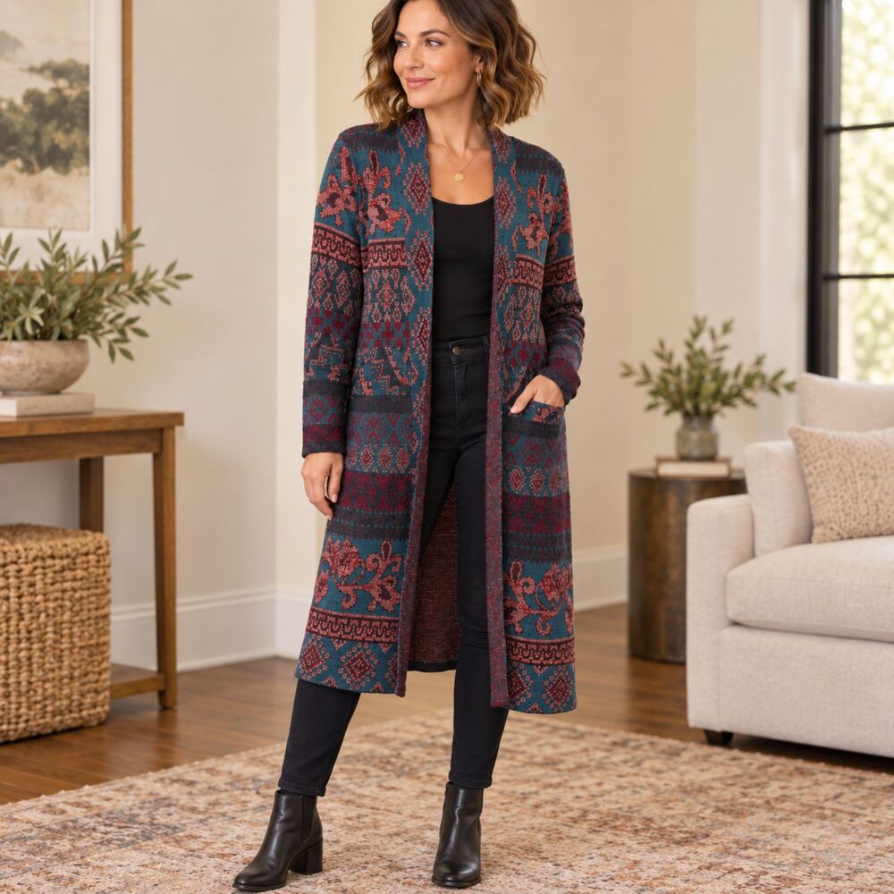 Chico's Regal Jacquard Cardigan Sweater Shimmer Chico Size 2 or Size L in US NWT